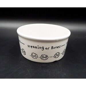 Dreaming of Bones Dog Bowl Pet Round Deep Ceramic Food Water 6 Inch